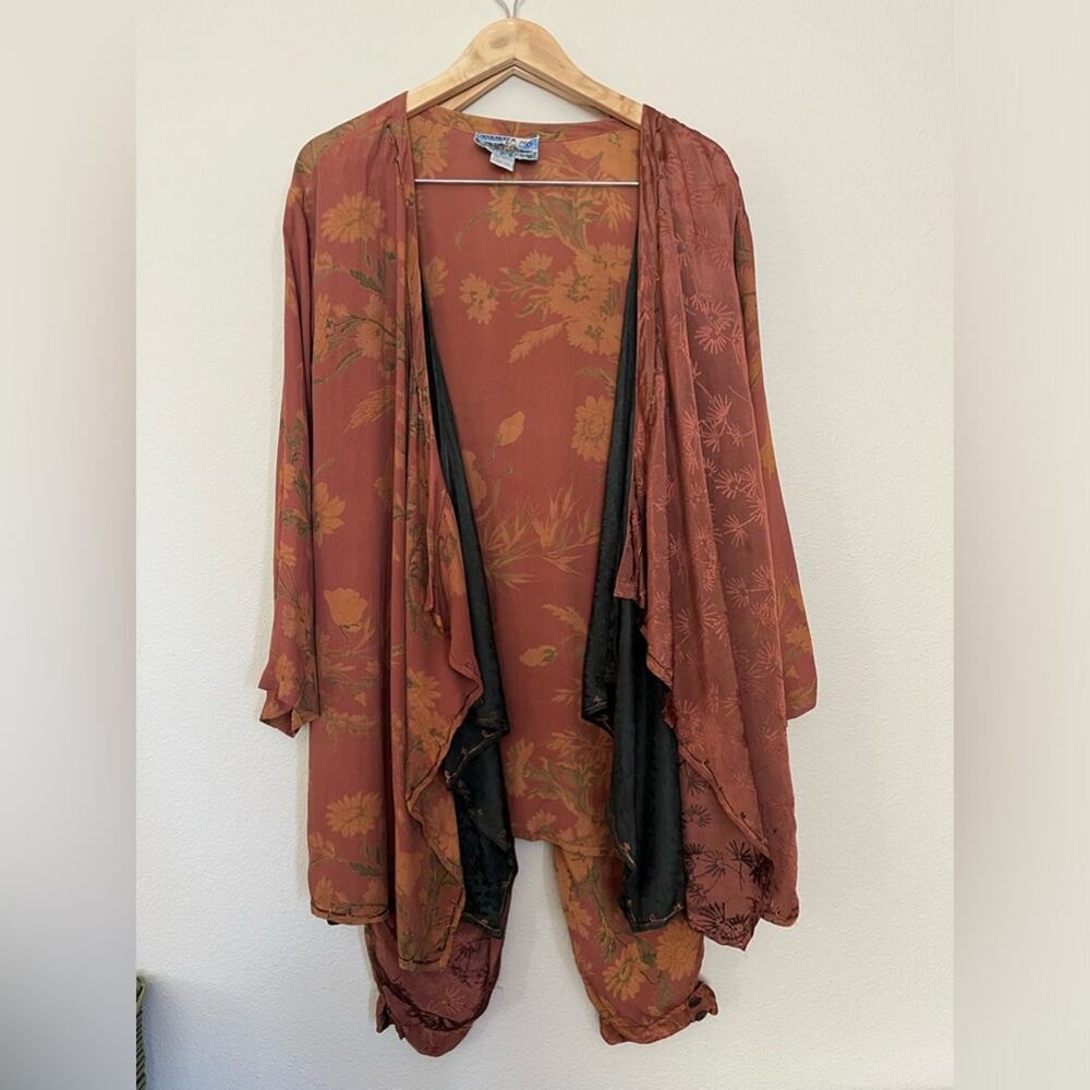 Tienda Ho Tambora brown floral boho Lagenlook artsy eclectic jacket pants set